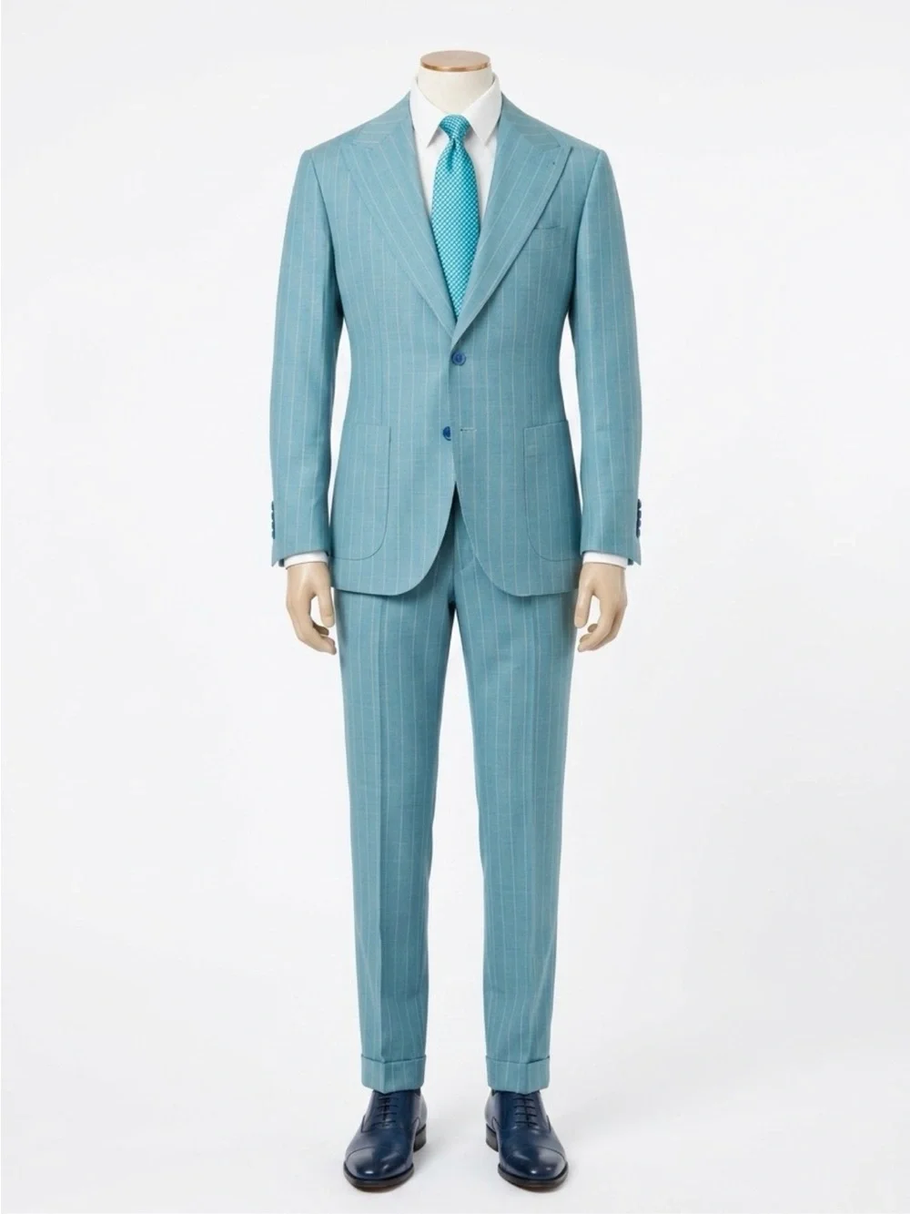 Men's Light Blue Pinstripe wool suit Made in Italy